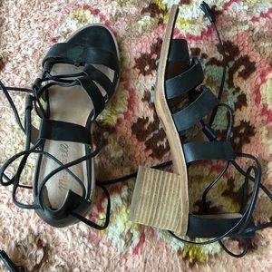 Madewell Black Criss Cross wrap ankle heels sandal